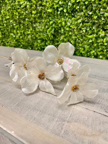 33.5 Inch White Shimmer Dogwood Spray
