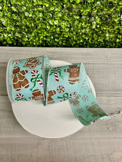 2.5 Inch By 10 Yard Gingerbread With Candy On Royal Ribbon