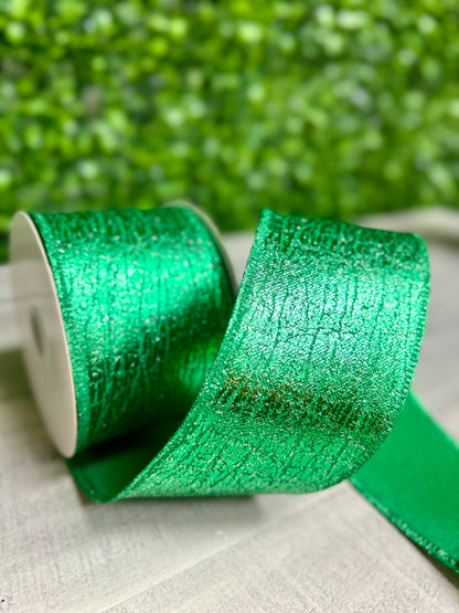 2.5 Inch By 10 Yard Emerald Crackle Metallic Ribbon