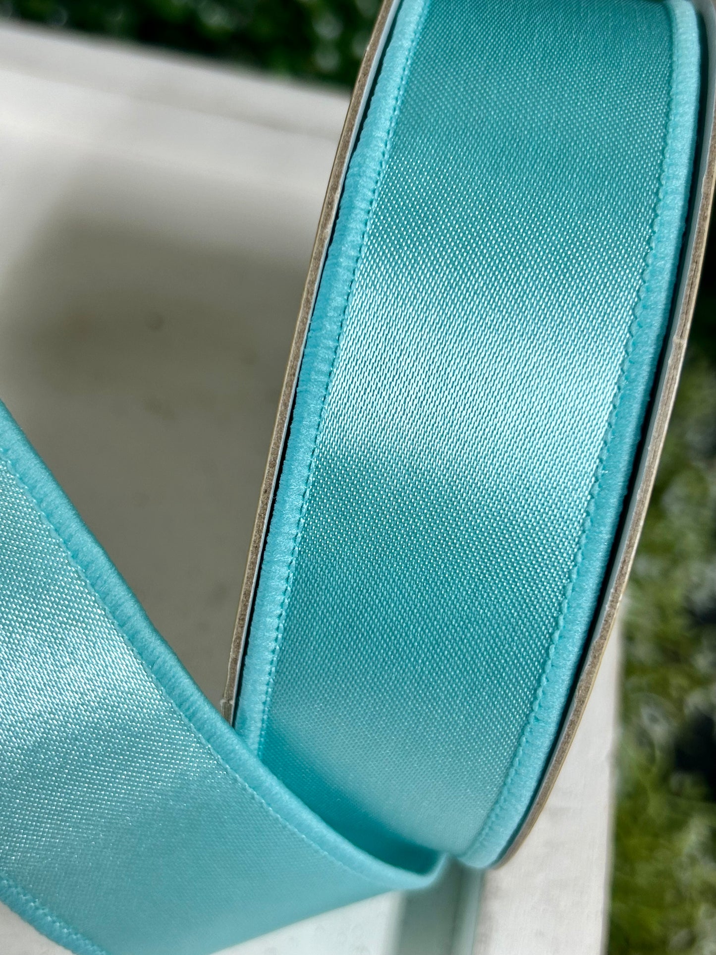 1.5 Inch By 10 Yard Aqua Blue Satin Fused Ribbon