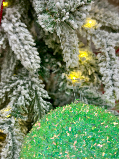 4 Inch Mint Green Foil Glitter Ornament Ball