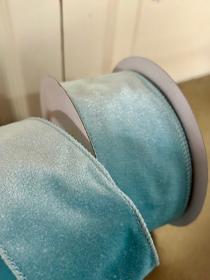 2.5 Inch By 10 Yard Ice Blue Deluxe Velvet With Satin Backing Ribbon