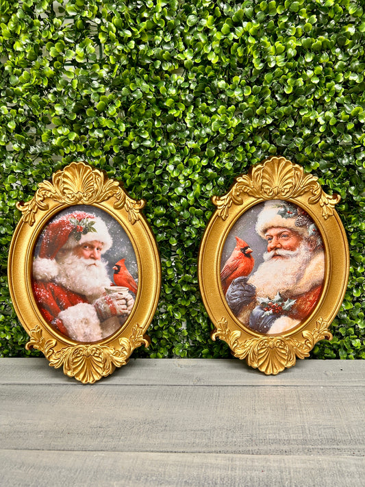 8 By 12 Inch Gilded Frame Santa And Cardinal Art Two Styles
