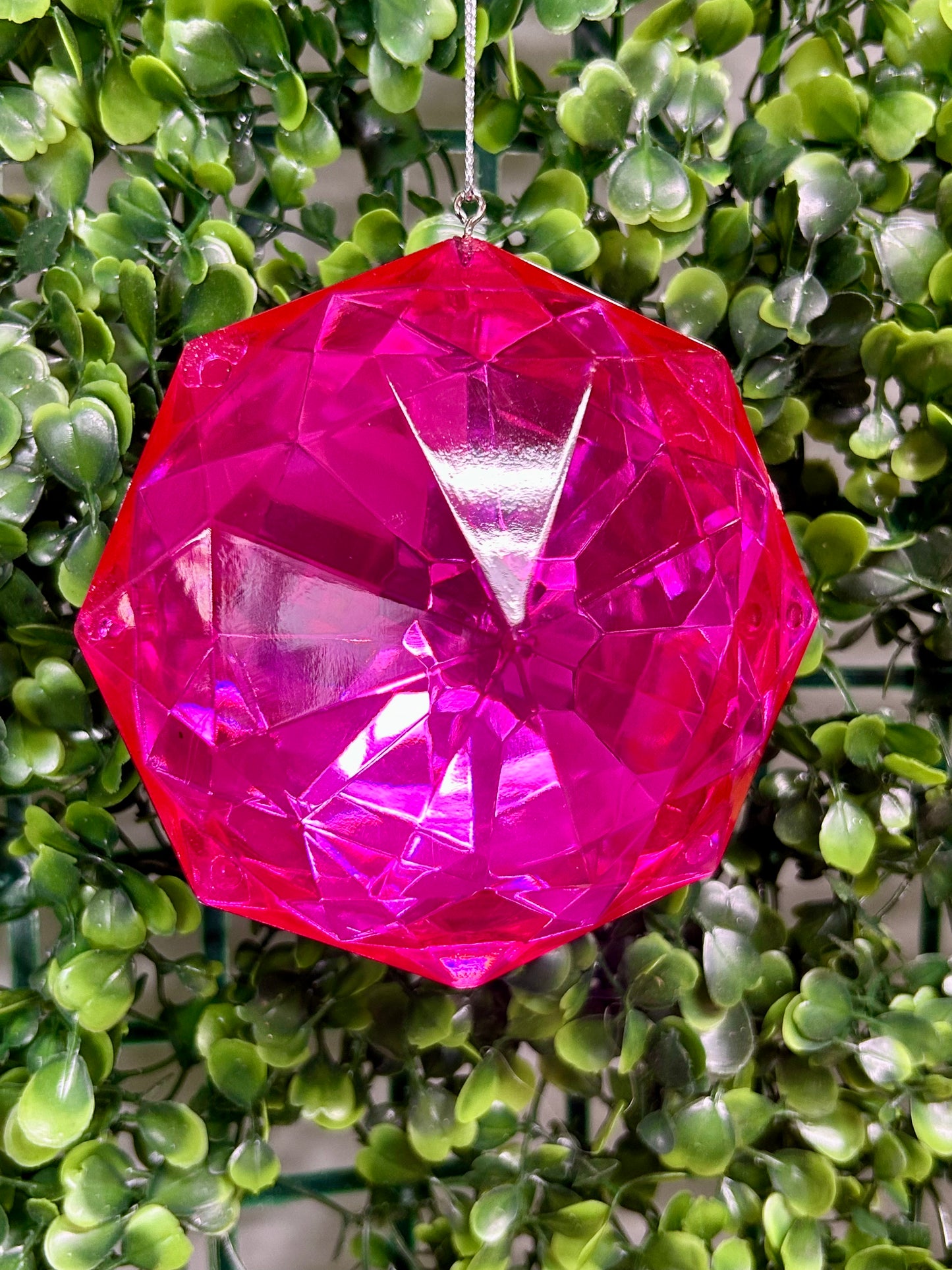 4 Inch Hot Pink Acrylic Octagon Diamond Ornament