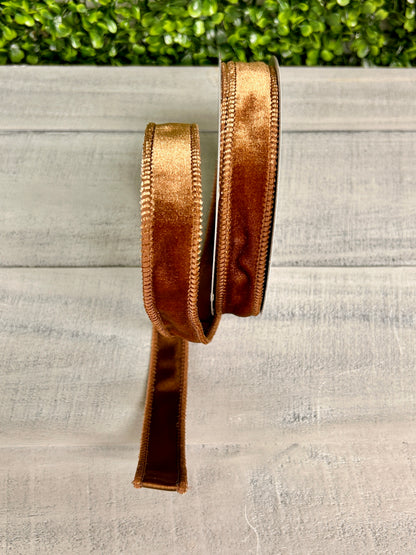 7/8 Inch By 10 Yard Chocolate Deluxe Velvet With Satin Backing Ribbon