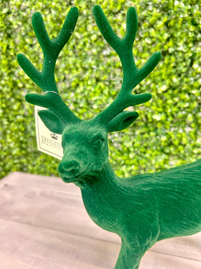 13 Inch Green Plastic Flocked Standing Deer