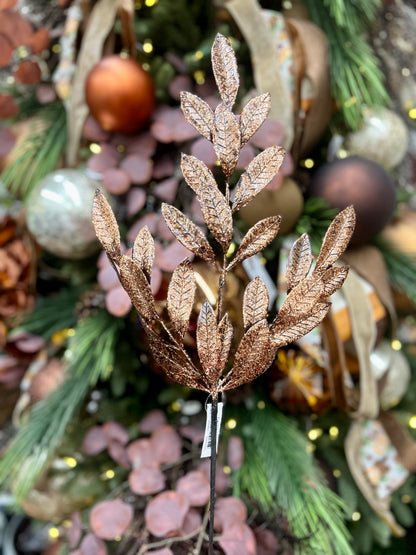 26 Inch Coffee Metallic Bay Leaf Spray