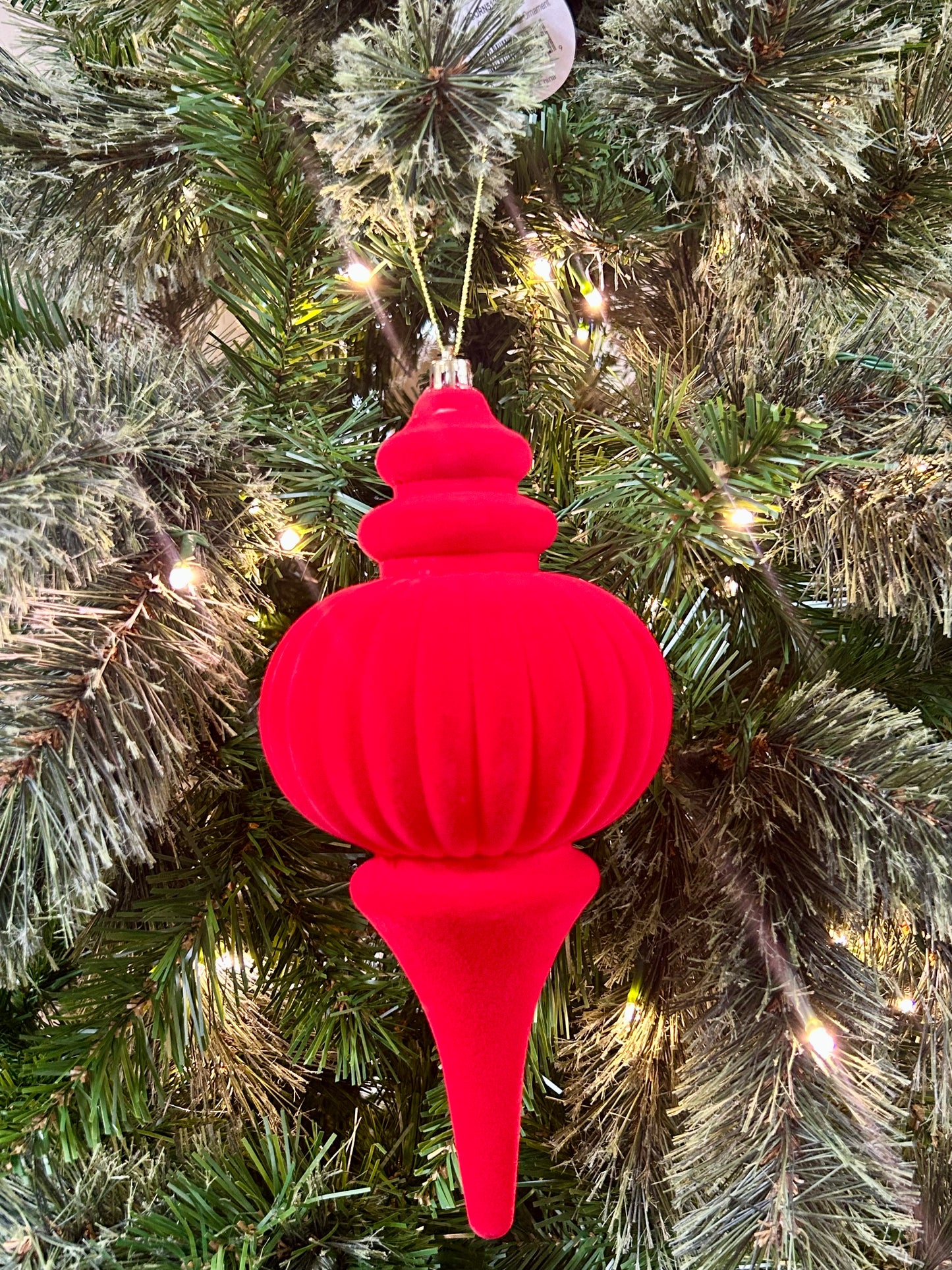 10 Inch Cherry Red Plastic Flocked Finial Ornament