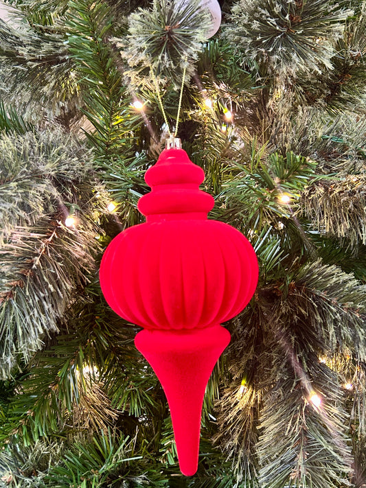 10 Inch Cherry Red Plastic Flocked Finial Ornament