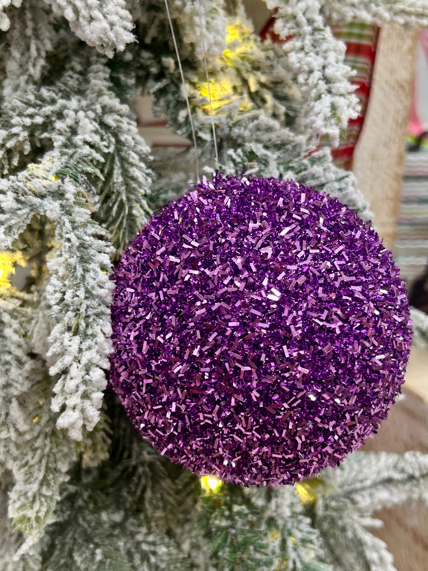 4 Inch Purple Foil Glitter Ball Ornament