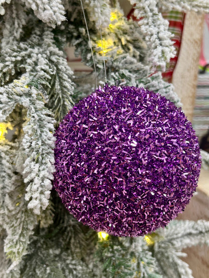 4 Inch Purple Foil Glitter Ball Ornament