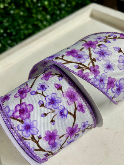 2.5 Inch By 10 Yard Purple Cherry Blossoms Ribbon