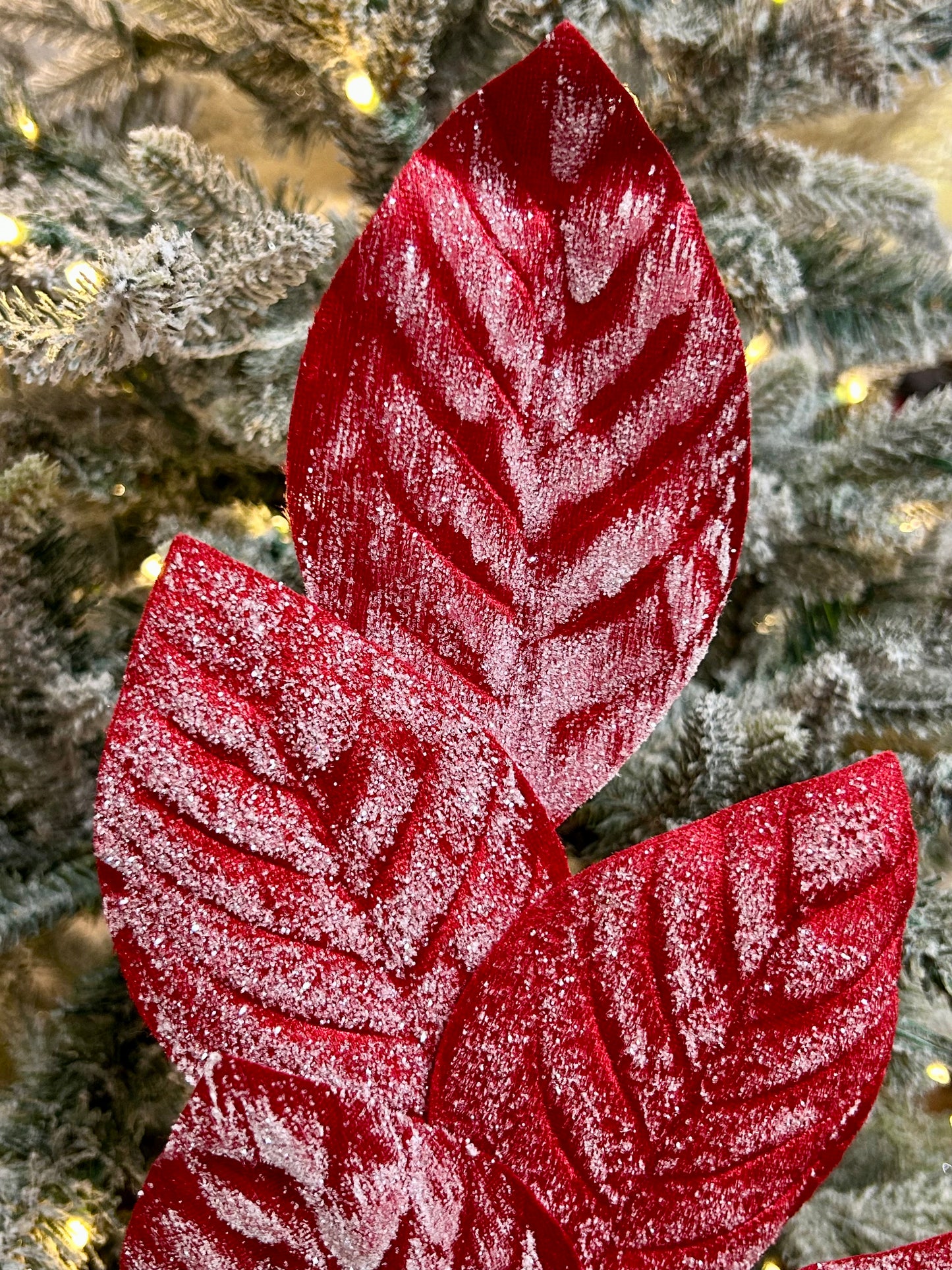 19.5 Inch Red Frozen Christmas Magnolia Leaf Spray