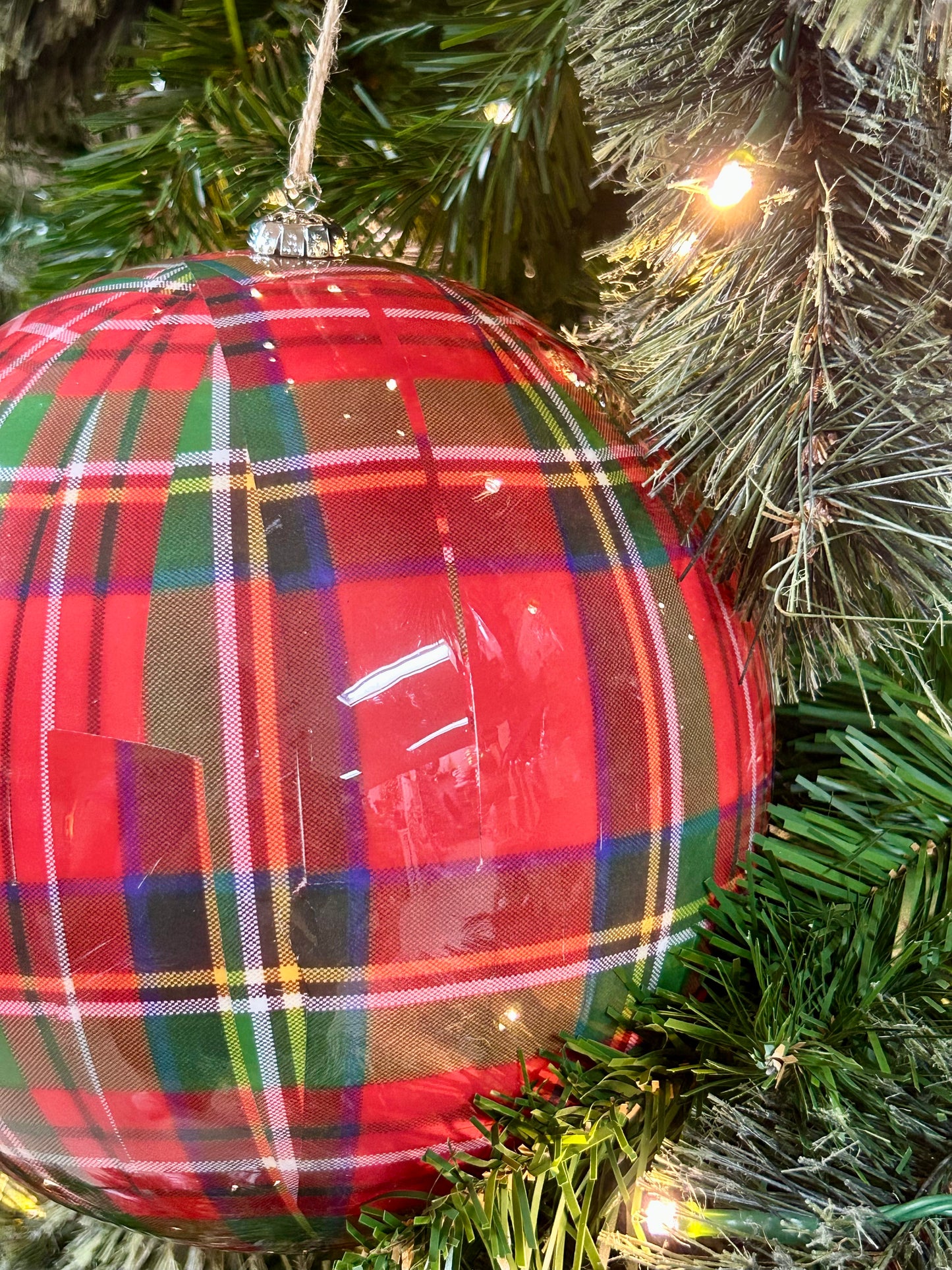 6 Inch Plaid Plastic Ball Ornament