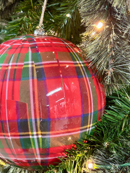 6 Inch Plaid Plastic Ball Ornament