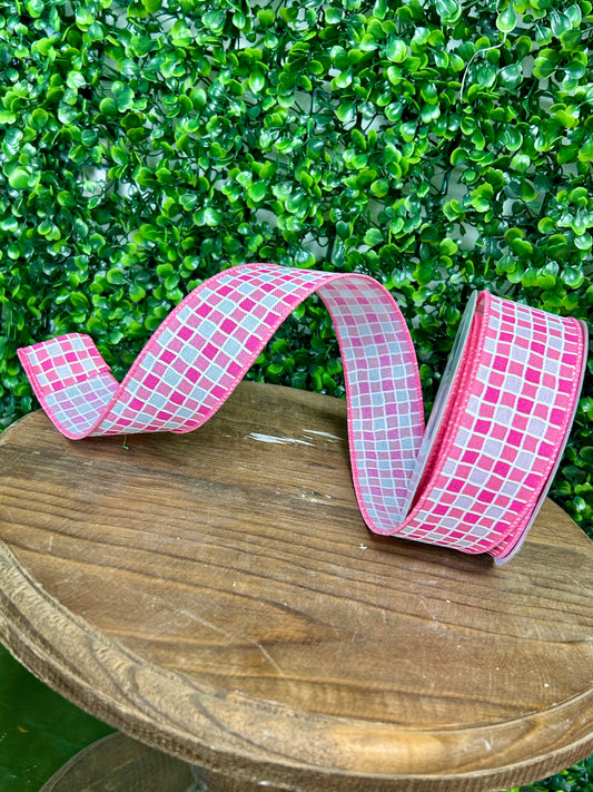 1.5 Inch By 10 Yard Pink And White Small Check Ribbon