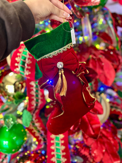 13 Inch Red Green Velvet Stocking Ornament