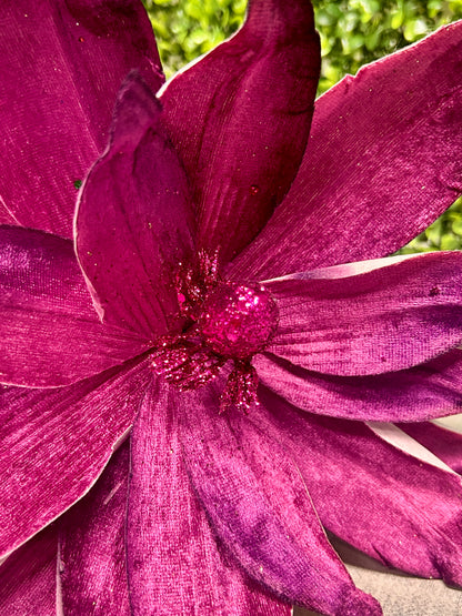 15 Inch Two Tone Plum Moody Velvet Magnolia Stem