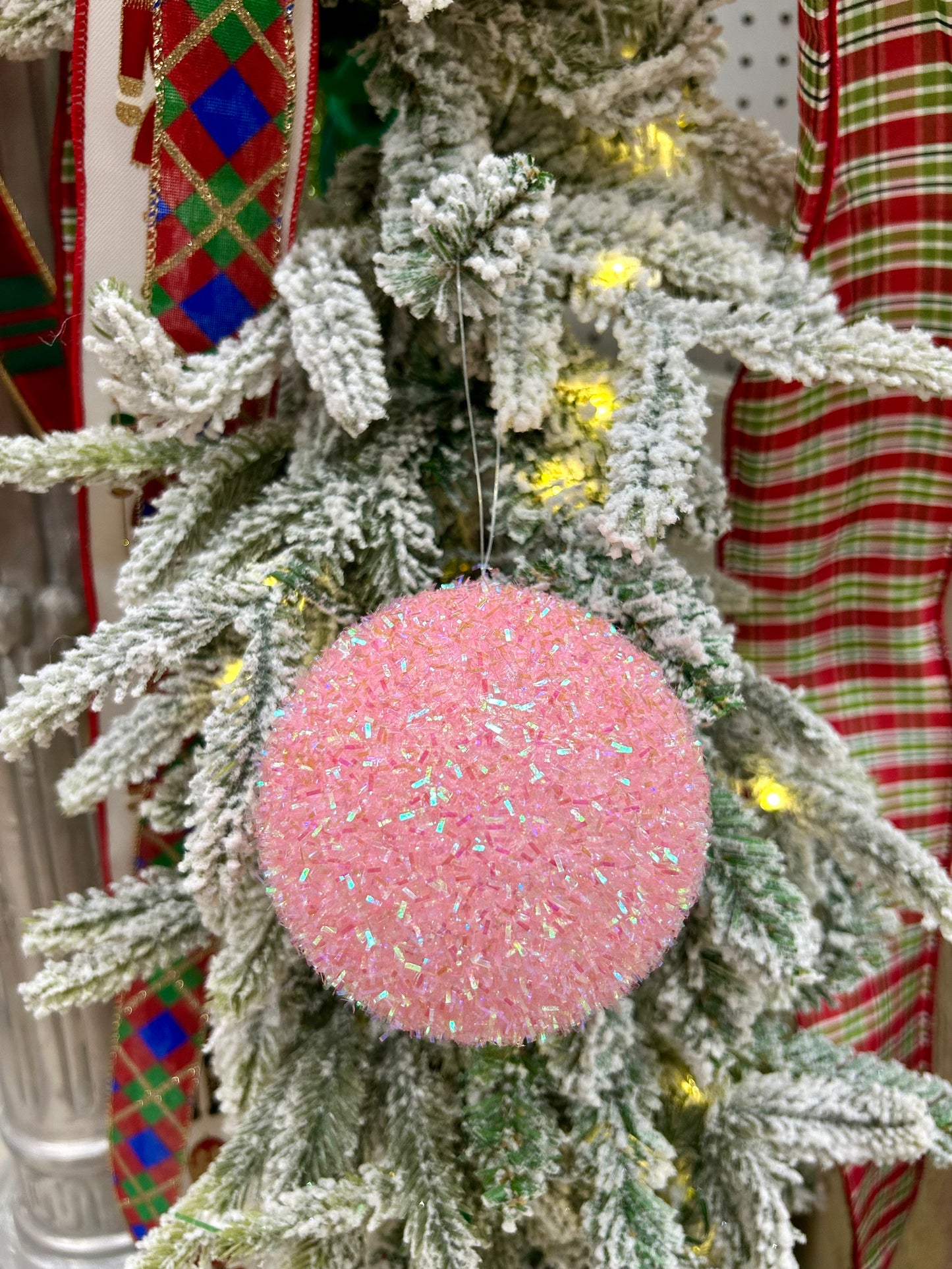4 Inch Light Pink Iridescent Foil Glitter Ball Ornament