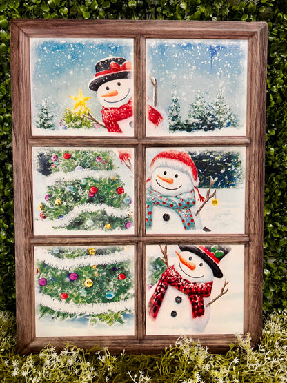 19 Inch Snowmen With Trees Window Sign
