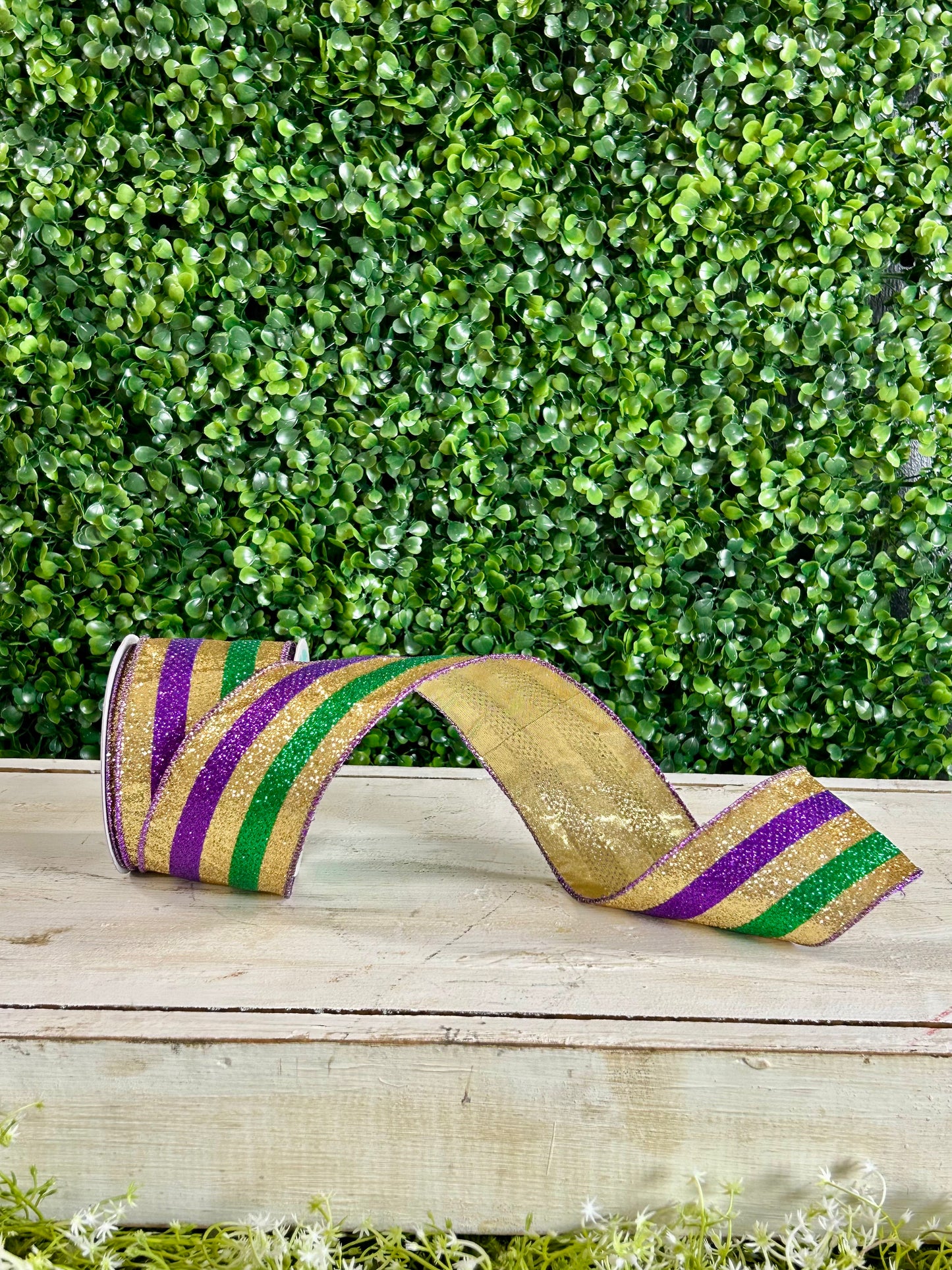 2.5 Inch By 10 Yard Mardi Gras Full Glitter Stripe Ribbon