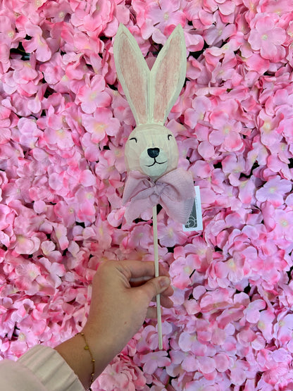 15 Inch Pink And White Wood Bunny Pick