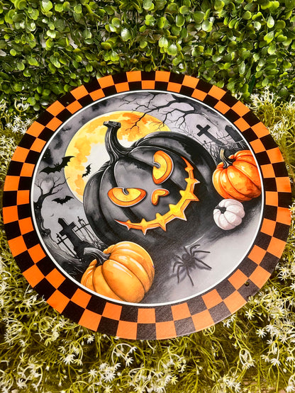 12 Inch Orange And Black Jack-O-Lantern And Moon Sign