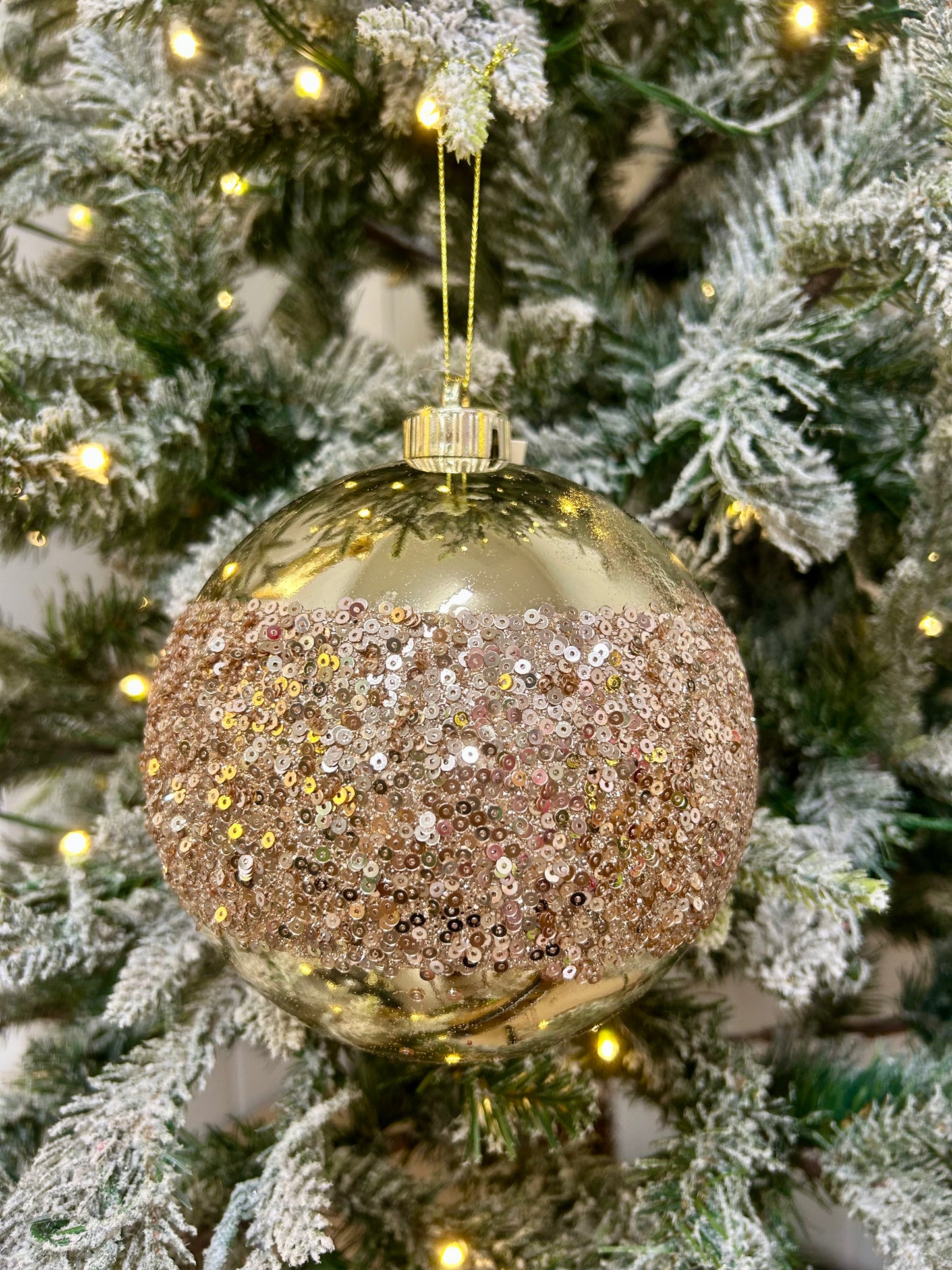 6 Inch Champagne Sequin Ball Ornament