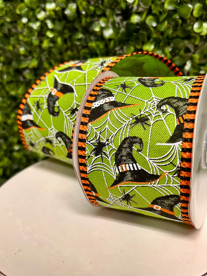 2.5 Inch By 10 Yard Witch Hats Spiders And Stripes Ribbon
