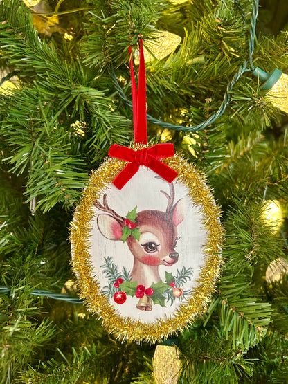 6 Inch Tinsel Oval Ornament Two Styles