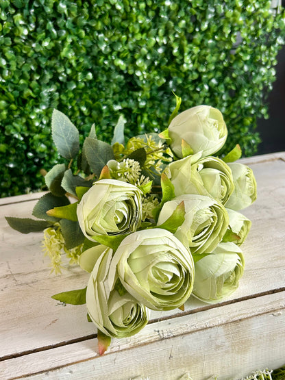 16.5 Inch Sage Green Ranunculus Bush