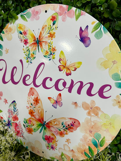 12 Inch Metal Botanical Welcome Sign