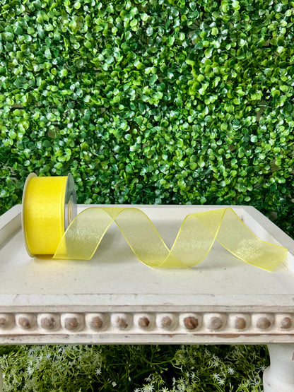 1.5 Inch By 25 Yard Lemon Snow Organza Unwired Ribbon