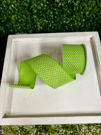 2.5 Inch By 10 Yards Lime Green And White Raised Swiss Dots On Royal Ribbon