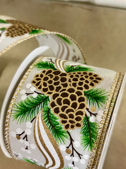 2.5 Inch By 10 Yard Pinecone Garland Ribbon