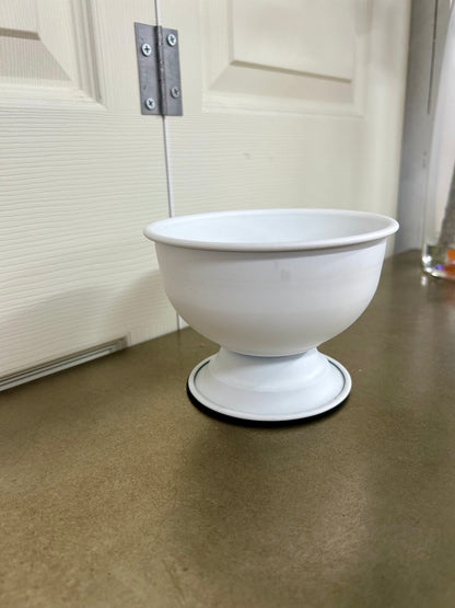 6.25 Inch White Round Metal Urn