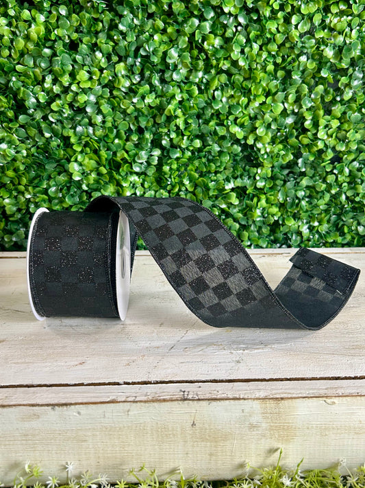 2.5 Inch By 10 Yard Black Glitter Check Ribbon