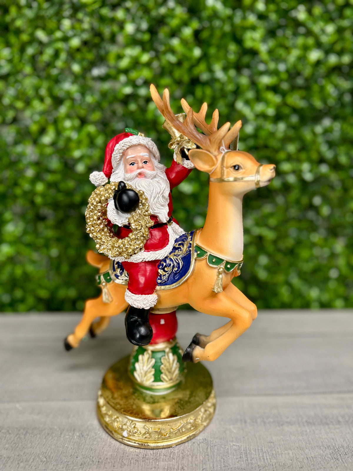 11 Inch Resin Holiday Santa Riding On Deer And Horse Two Styles