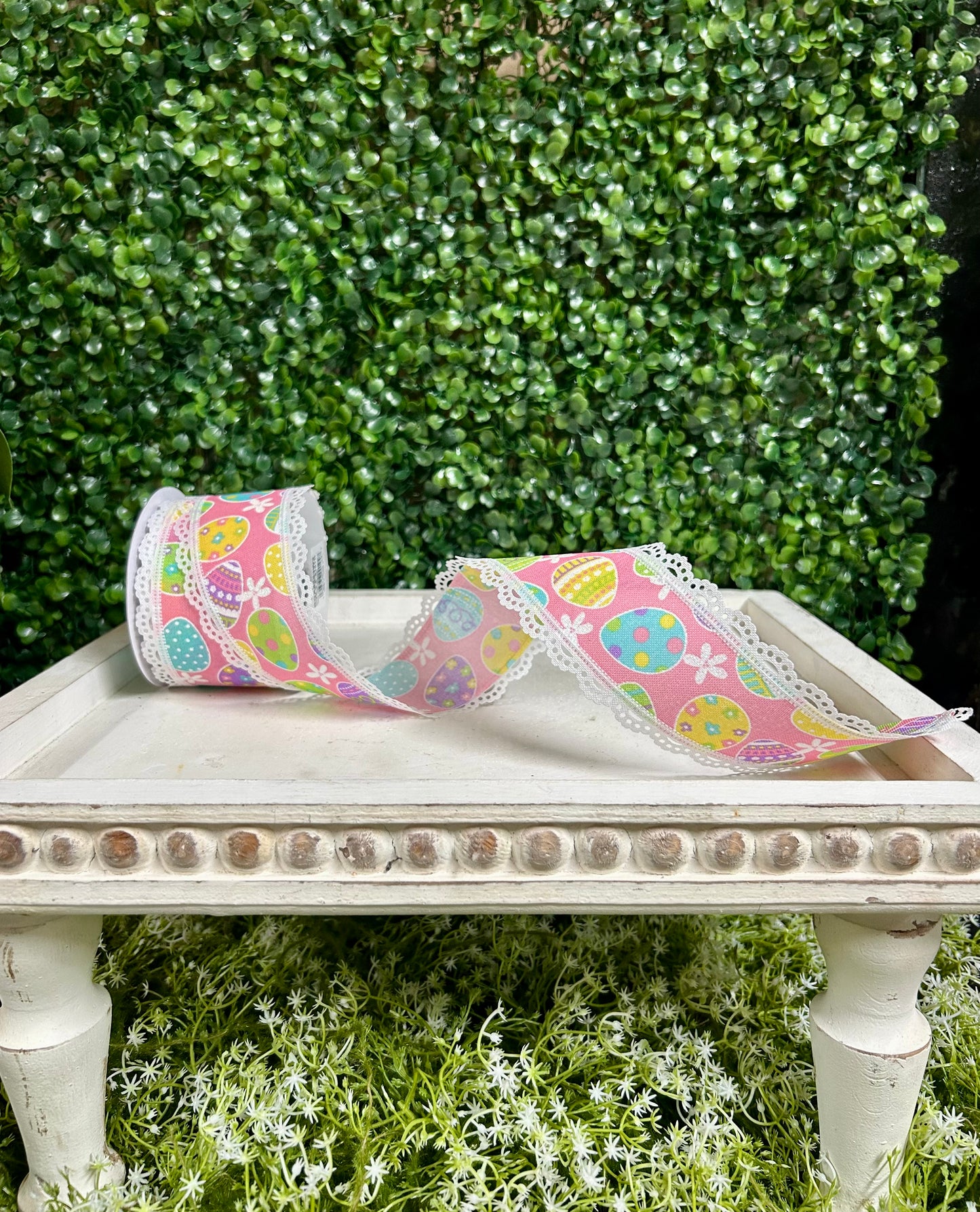 2.5 Inch By 10 Yard Easter Eggs With Lace Edge Ribbon