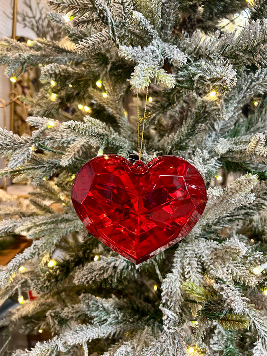 4 Inch Red Plastic Heart Diamond Ornament