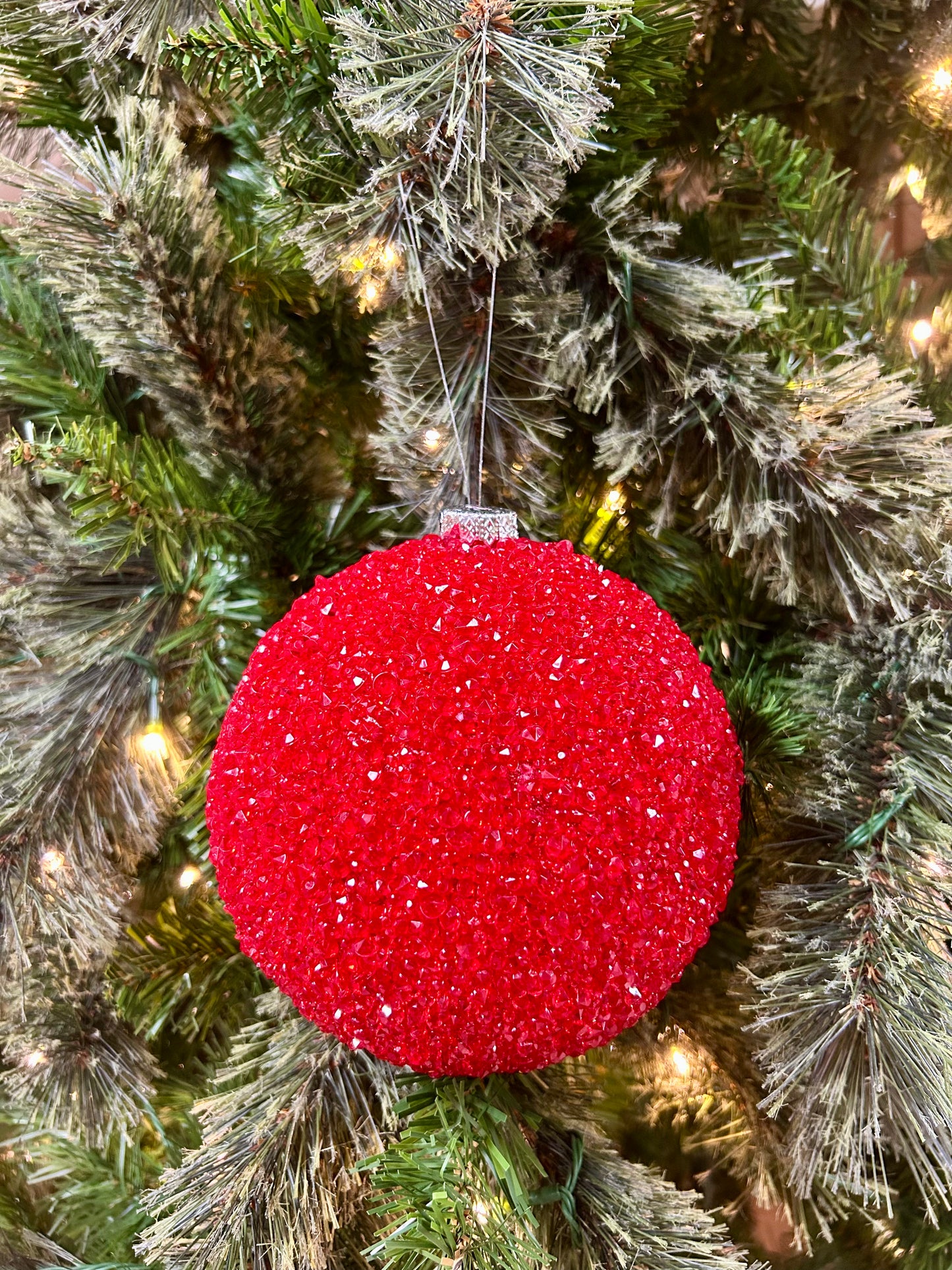 6 Inch Red Beaded Ball Ornament
