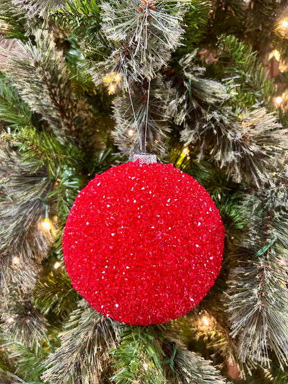 6 Inch Red Beaded Ball Ornament
