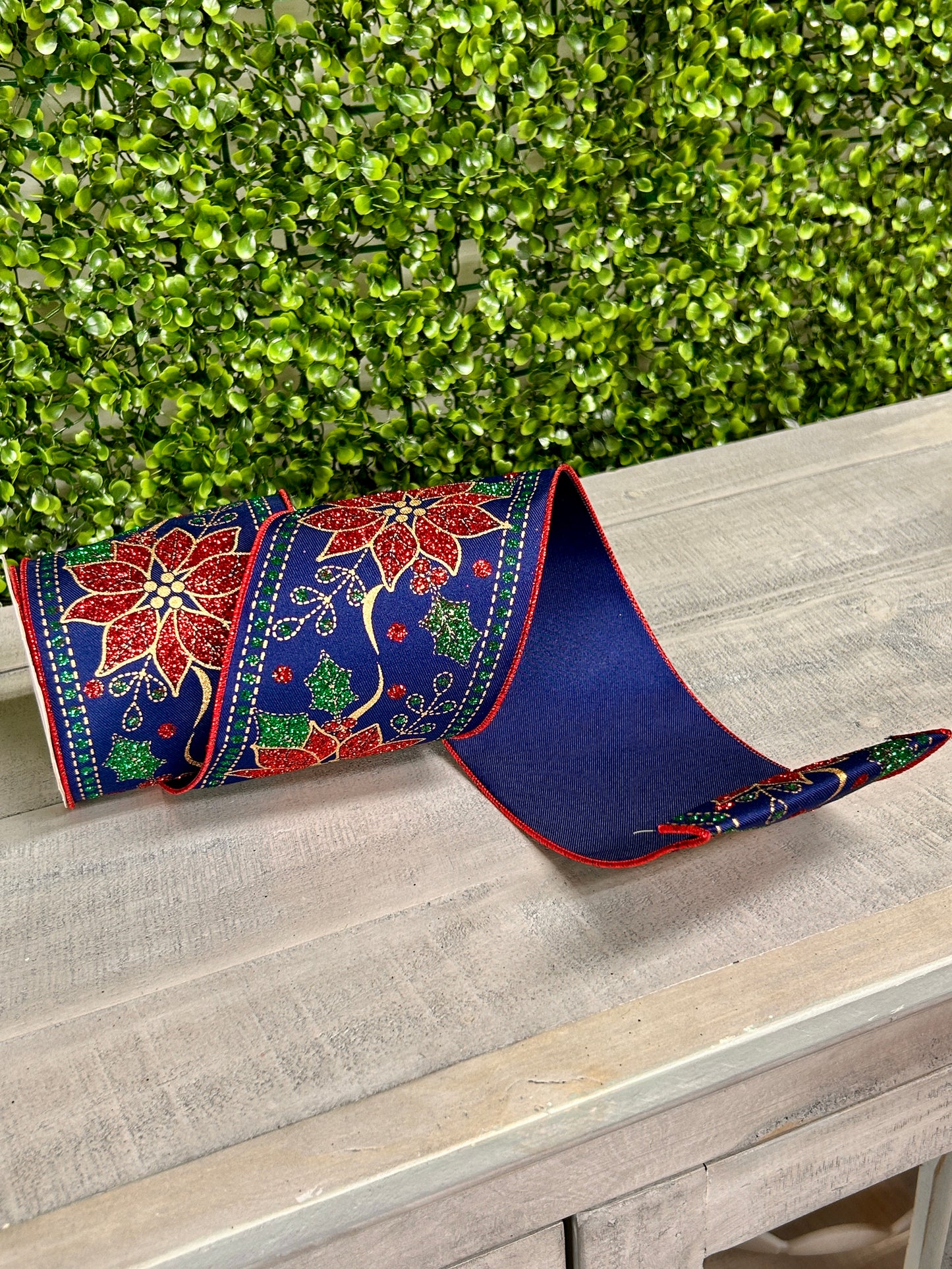 4 Inch By 10 Yard Deluxe Poinsettia Ribbon