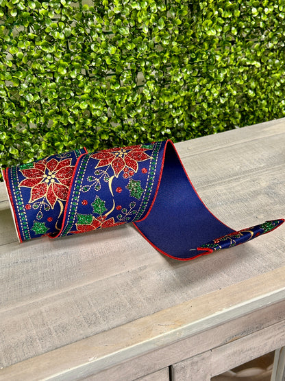 4 Inch By 10 Yard Deluxe Poinsettia Ribbon