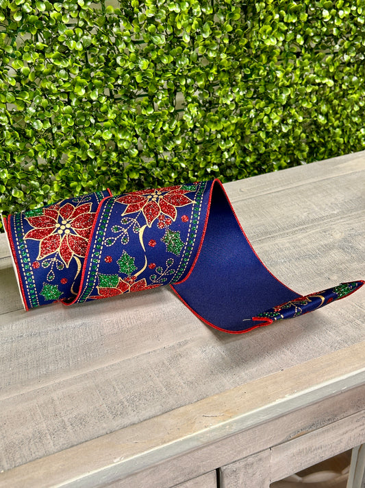 4 Inch By 10 Yard Deluxe Poinsettia Ribbon