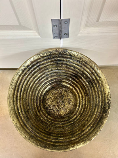 10 Inch Gold And Black Ribbed Metal Urn