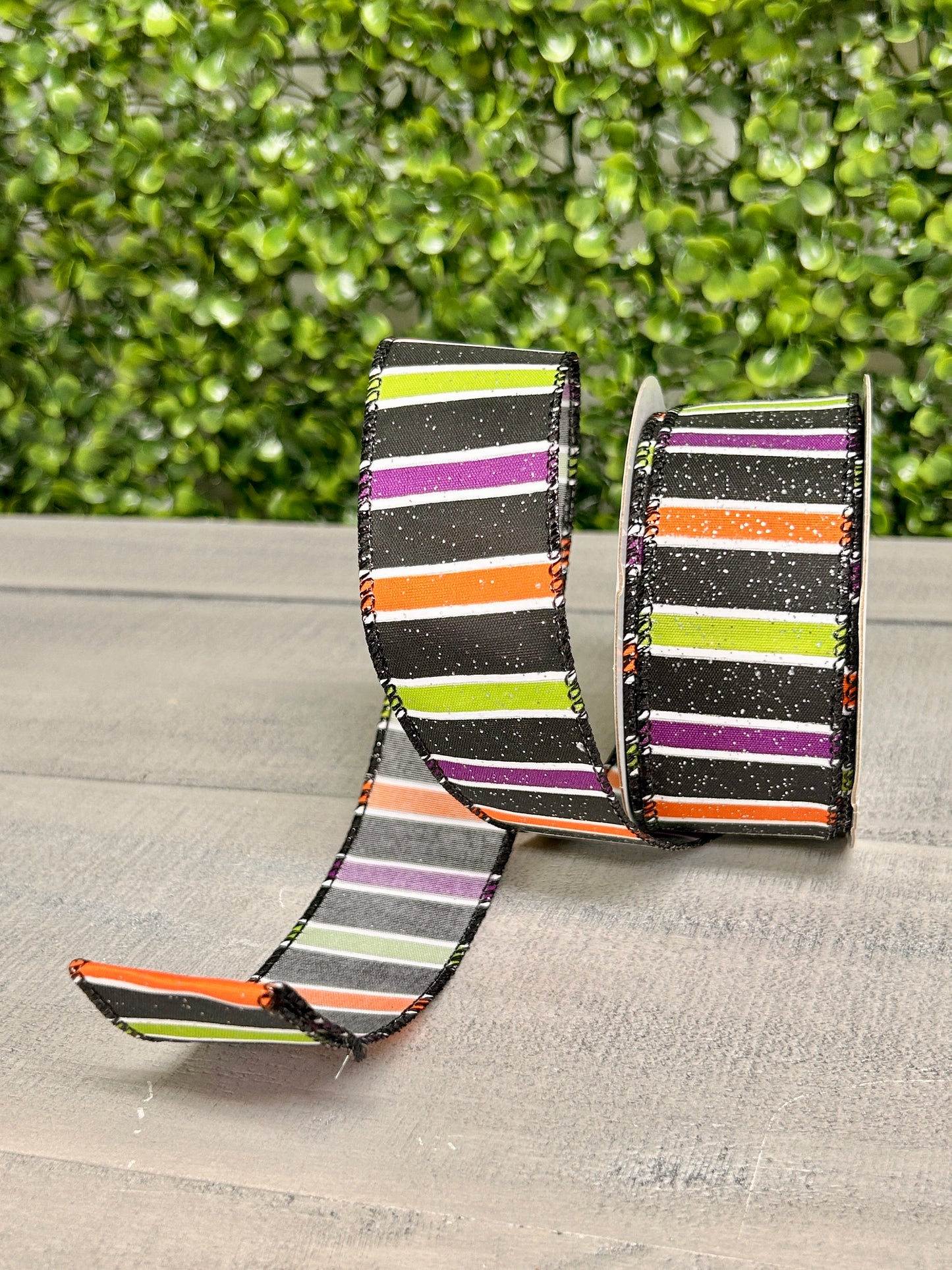 1.5 Inch By 10 Yard Lime Purple Orange Horizontal Stripe Ribbon