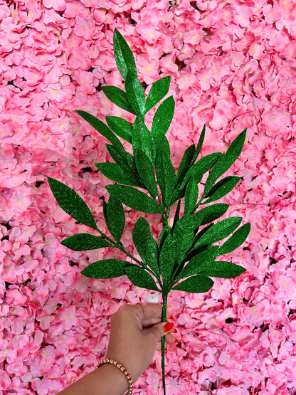 23 Inch Emerald Green Glitter Bay Leaf Spray