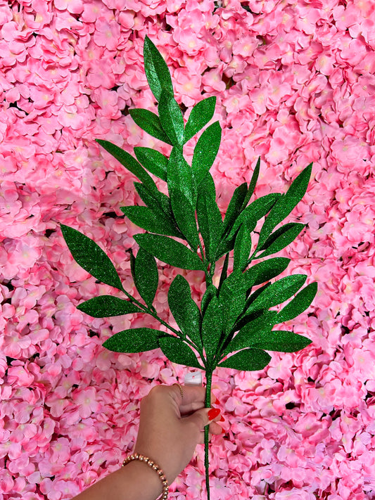 23 Inch Emerald Green Glitter Bay Leaf Spray