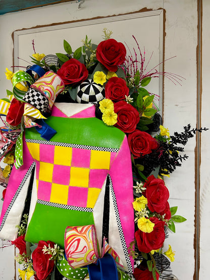 Pre-Made Pink And Green Derby Jockey Shirt Wreath By Caela With Sweet Girl Designs